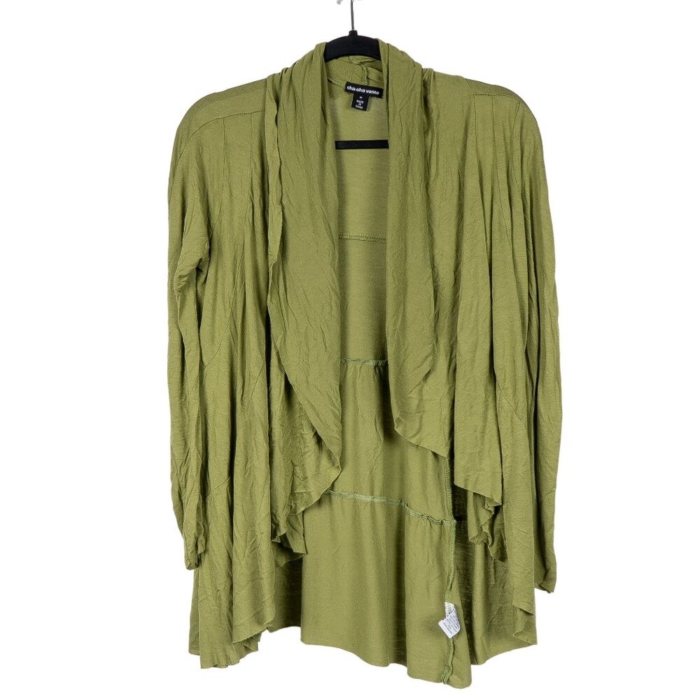 Waterfall Cardigan Sweater M Green Tiered Rayon Stretch Boho Festival Gypsy